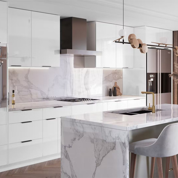 Catalina Bianco Gloss Frameless Assembled Kitchen Cabinets 